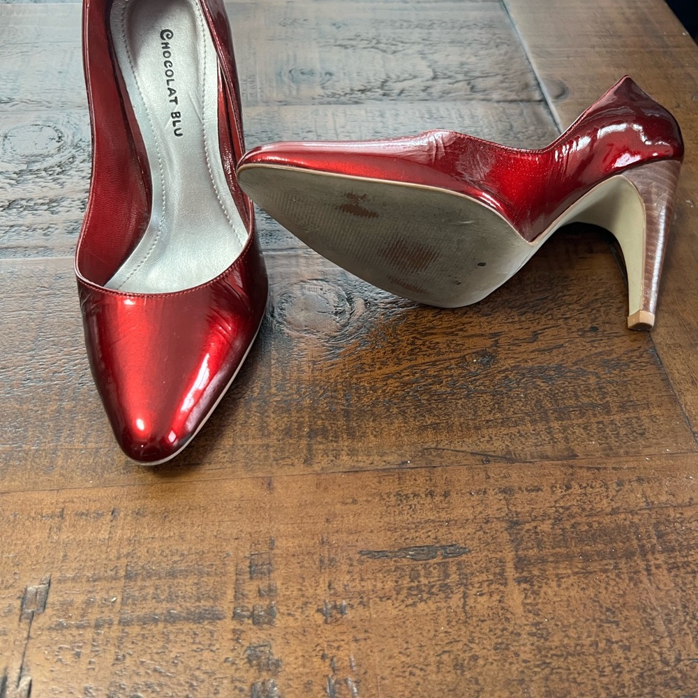 Chocolat Blu Red Patent Pointed-Toe High Heels